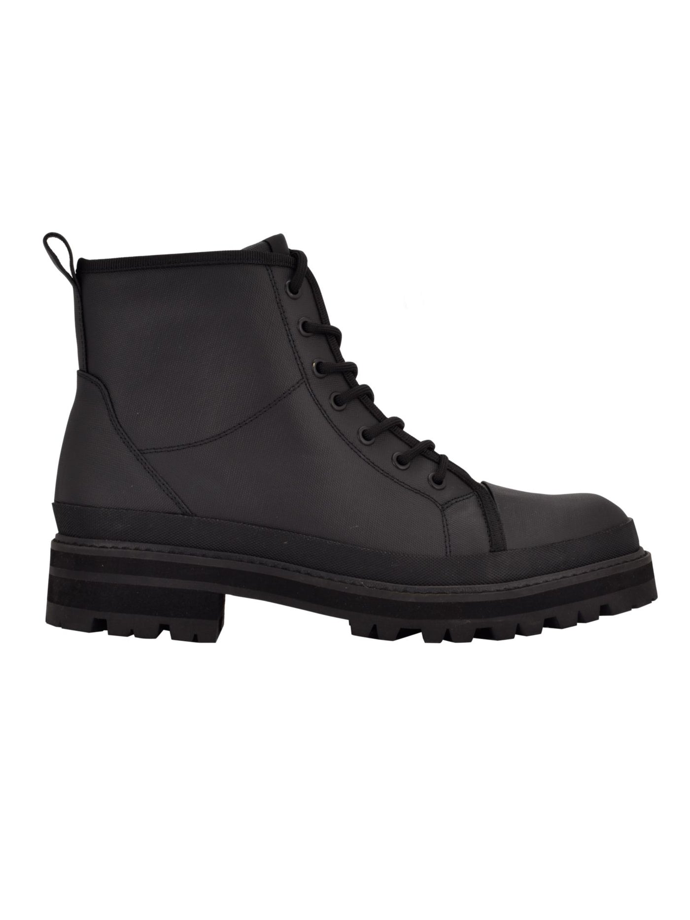 CALVIN KLEIN Mens Black 1" Platform Pull Tab Lug Sole Padded Bsboot Round Toe Block Heel Lace-Up Boots Shoes 7.5 M