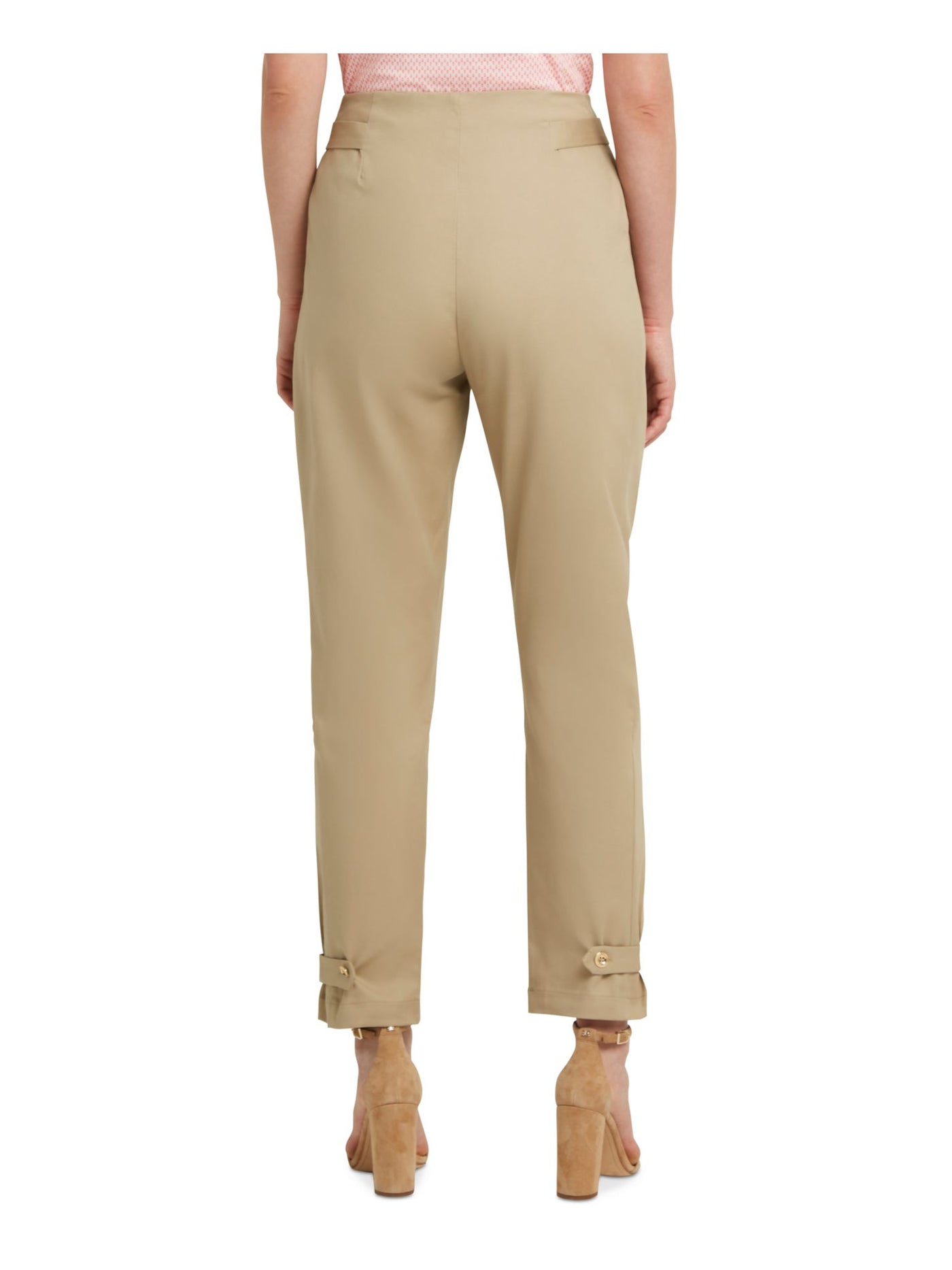 H HALSTON Womens Beige Pocketed Zippered Hook And Bar Closure Wear To Work Straight leg Pants L