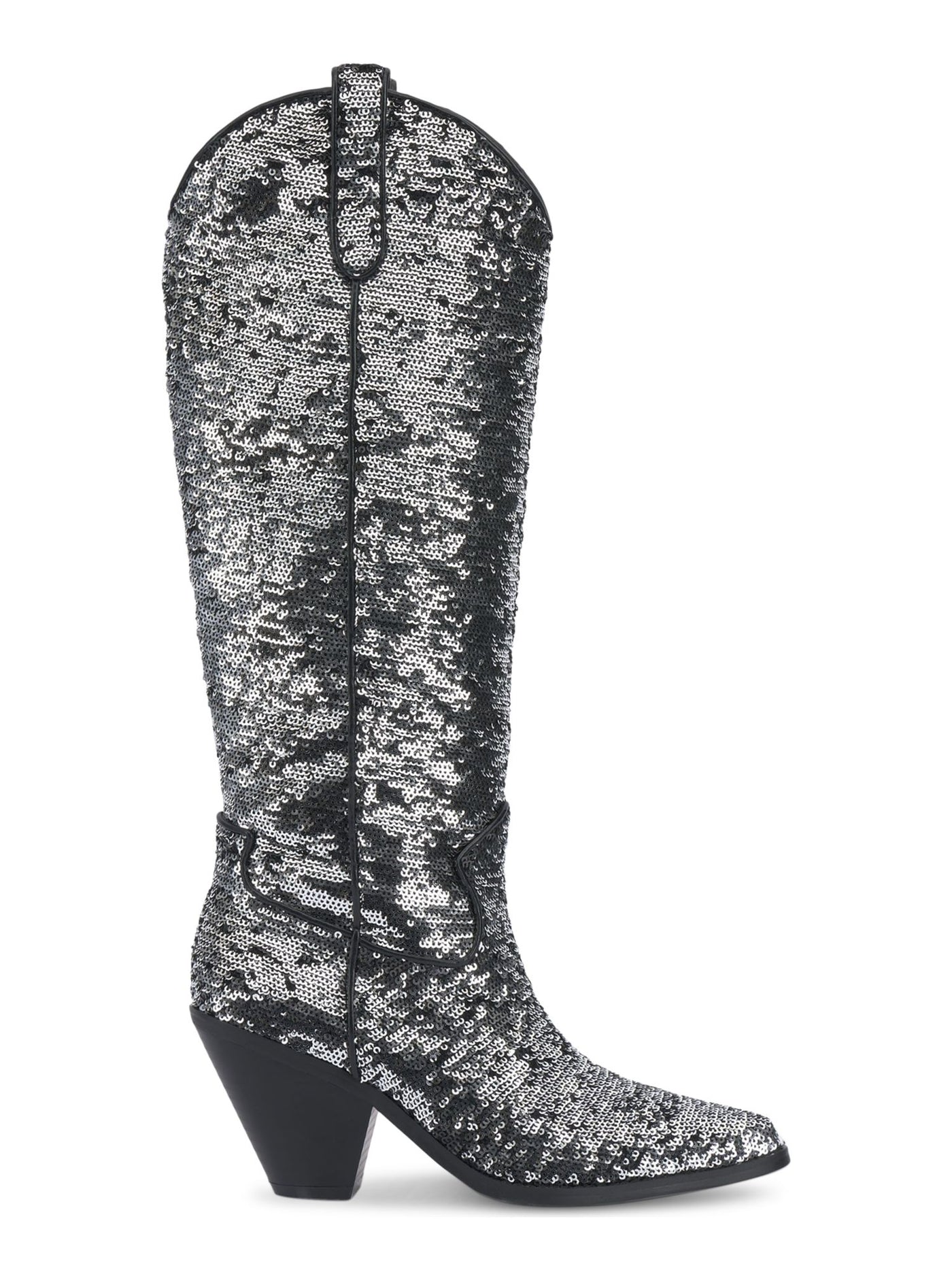 INC Womens Silver Sequined Zipper Accent Ipiriah Round Toe Stacked Heel Western Boot 7.5 M