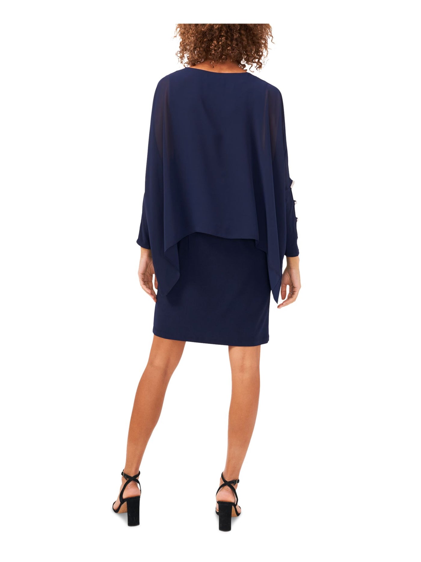 MSK PETITES Womens Navy Crew Neck Above The Knee Party Shift Dress Petites PS