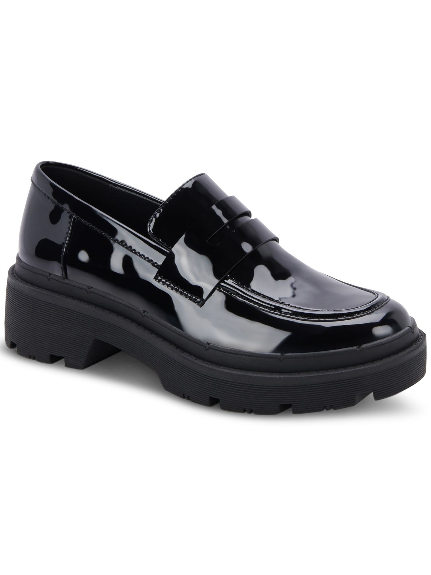 AQUA COLLEGE Womens Black 1" Platform Penny Keeper Lug Sole Waterproof Saanvi Round Toe Block Heel Slip On Loafers Shoes 7 M