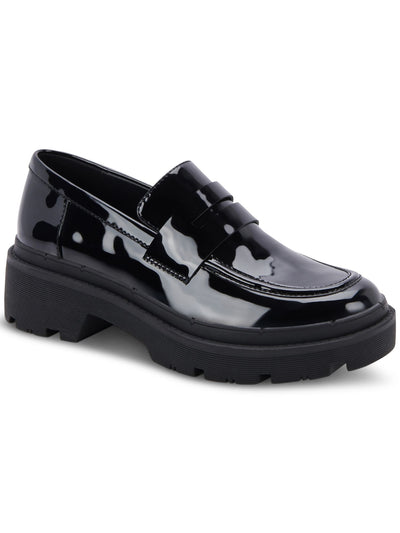 AQUA COLLEGE Womens Black 1" Platform Penny Keeper Lug Sole Waterproof Saanvi Round Toe Block Heel Slip On Loafers Shoes 7 M
