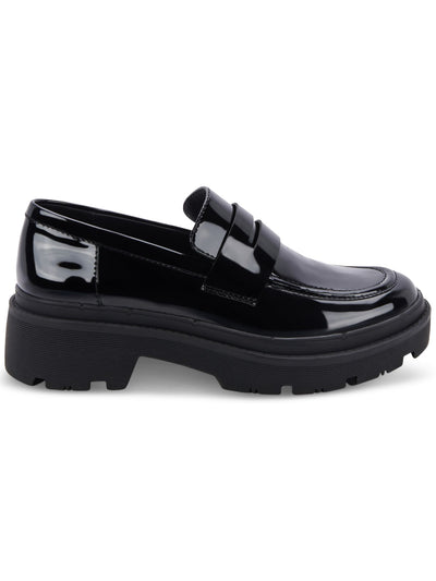 AQUA COLLEGE Womens Black 1" Platform Penny Keeper Lug Sole Waterproof Saanvi Round Toe Block Heel Slip On Loafers Shoes 7 M