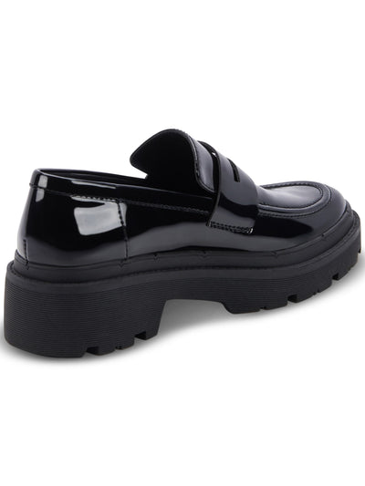 AQUA COLLEGE Womens Black 1" Platform Penny Keeper Lug Sole Waterproof Saanvi Round Toe Block Heel Slip On Loafers Shoes 7 M