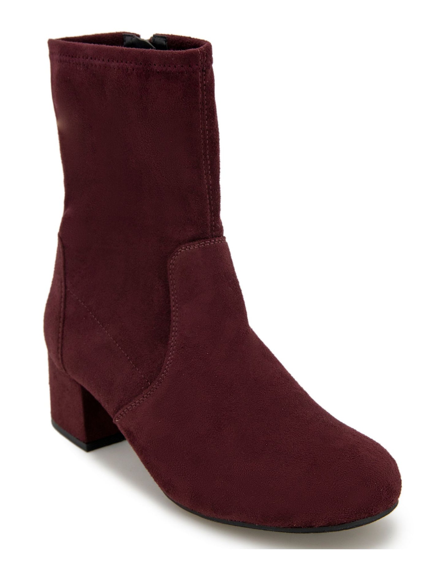 REACTION KENNETH COLE Womens Burgundy Stretch Road Round Toe Block Heel Zip-Up Booties 5 M