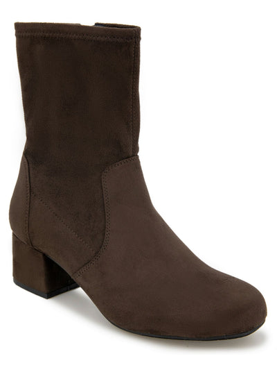 REACTION KENNETH COLE Womens Brown Stretch Road Round Toe Block Heel Zip-Up Dress Booties 9.5