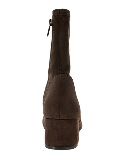 REACTION KENNETH COLE Womens Brown Stretch Road Round Toe Block Heel Zip-Up Dress Booties 9.5