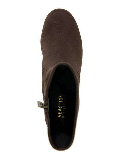REACTION KENNETH COLE Womens Brown Stretch Road Round Toe Block Heel Zip-Up Dress Booties 9.5