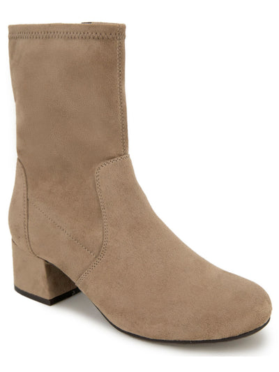 REACTION KENNETH COLE Womens Beige Stretch Road Round Toe Block Heel Zip-Up Heeled Boots 8.5