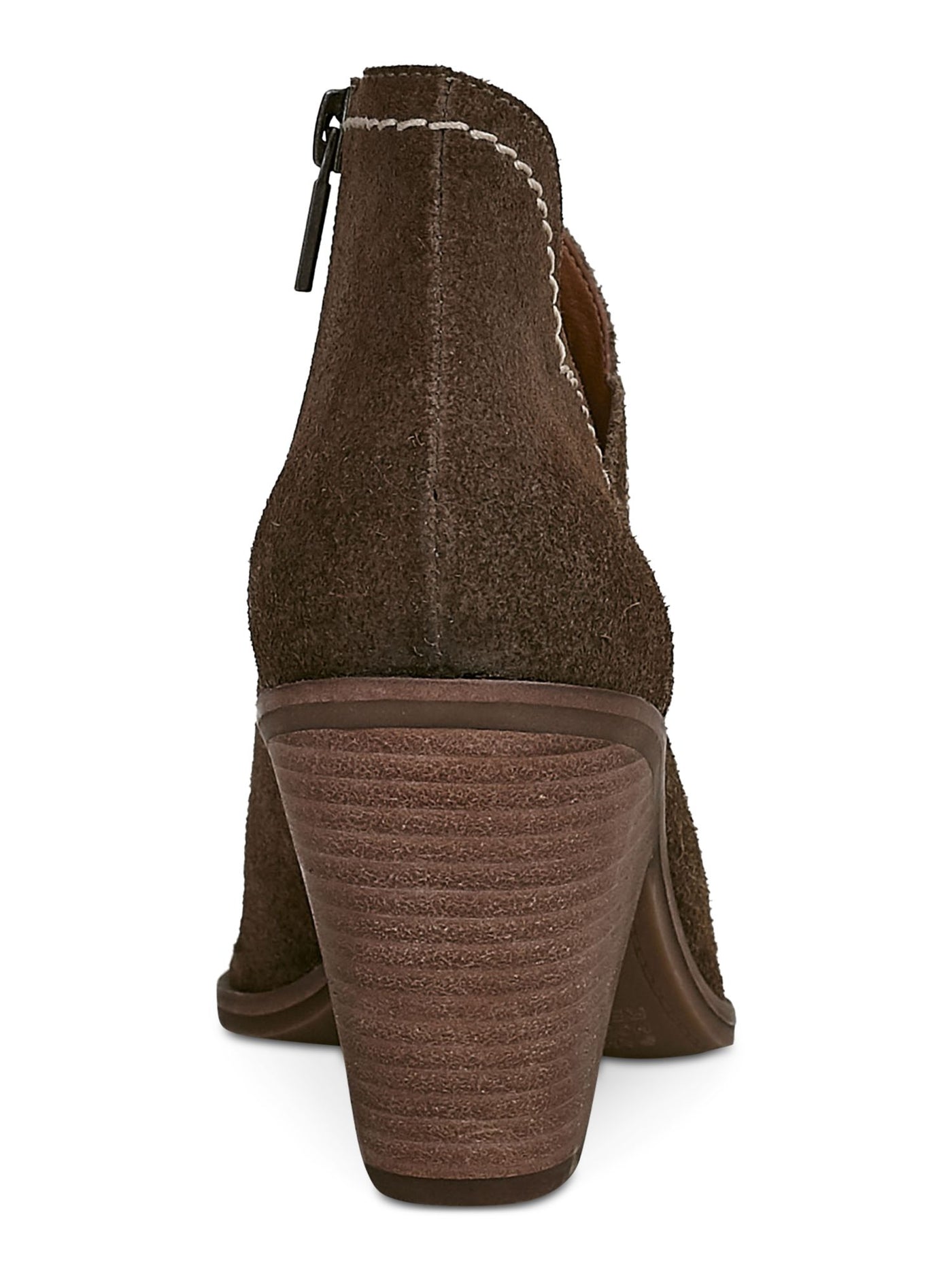 LUCKY BRAND Womens Brown V-Notch Scalloped Lakelyy Almond Toe Stacked Heel Zip-Up Leather Booties 9.5 M