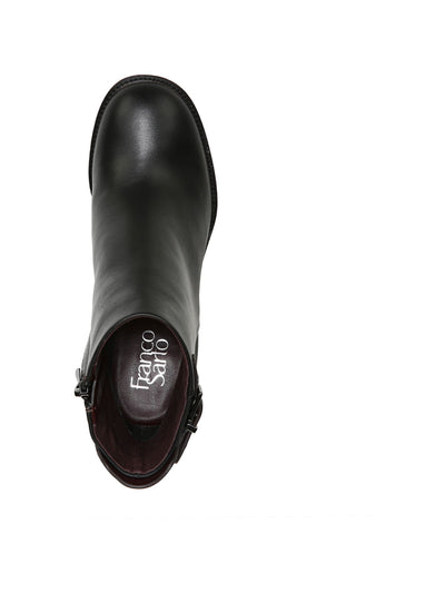 FRANCO SARTO Womens Black Padded Buckle Accent Rivet Round Toe Block Heel Zip-Up Leather Booties 11 M