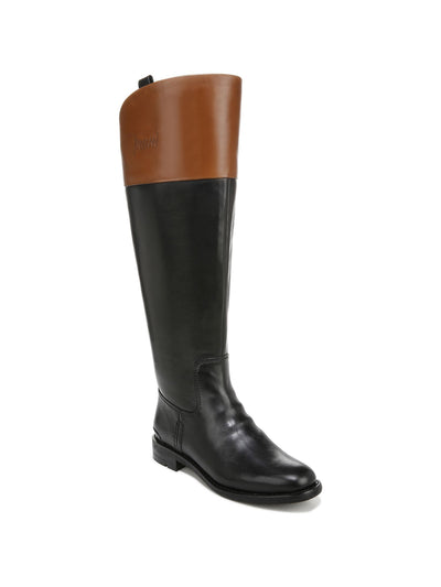 FRANCO SARTO Womens Black Color Block Side Pull-Tabs Wide Calf Padded Meyer Almond Toe Block Heel Zip-Up Leather Riding Boot 7.5 M WC