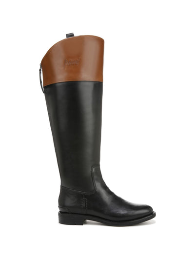 FRANCO SARTO Womens Black Color Block Side Pull-Tabs Wide Calf Padded Meyer Almond Toe Block Heel Zip-Up Leather Riding Boot 7.5 M WC