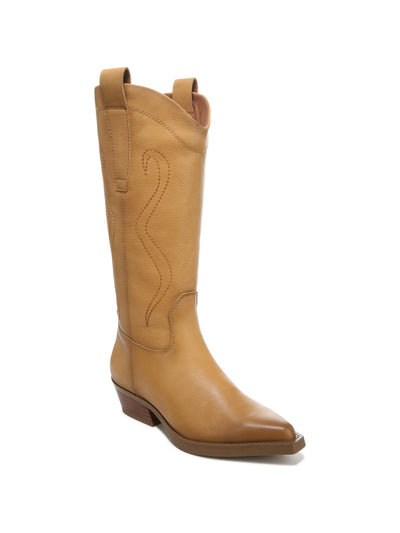 FRANCO SARTO Womens Putty Brown Decorative Stitching Side Pull-Tabs Padded Liandra Pointed Toe Block Heel Zip-Up Leather Cowboy Boots 6 M