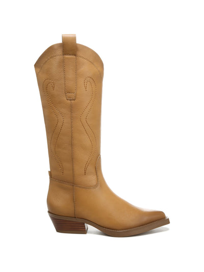 FRANCO SARTO Womens Putty Brown Decorative Stitching Side Pull-Tabs Padded Liandra Pointed Toe Block Heel Zip-Up Leather Cowboy Boots 6 M