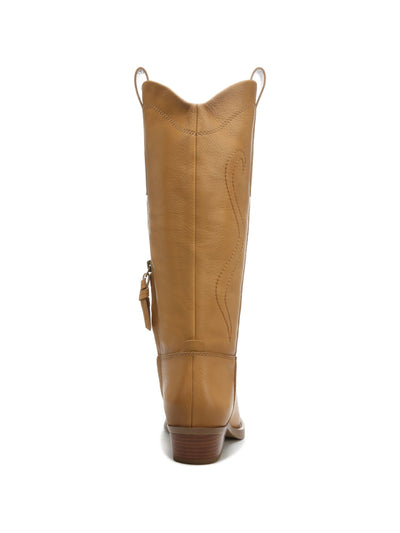 FRANCO SARTO Womens Putty Brown Decorative Stitching Side Pull-Tabs Padded Liandra Pointed Toe Block Heel Zip-Up Leather Cowboy Boots 6 M