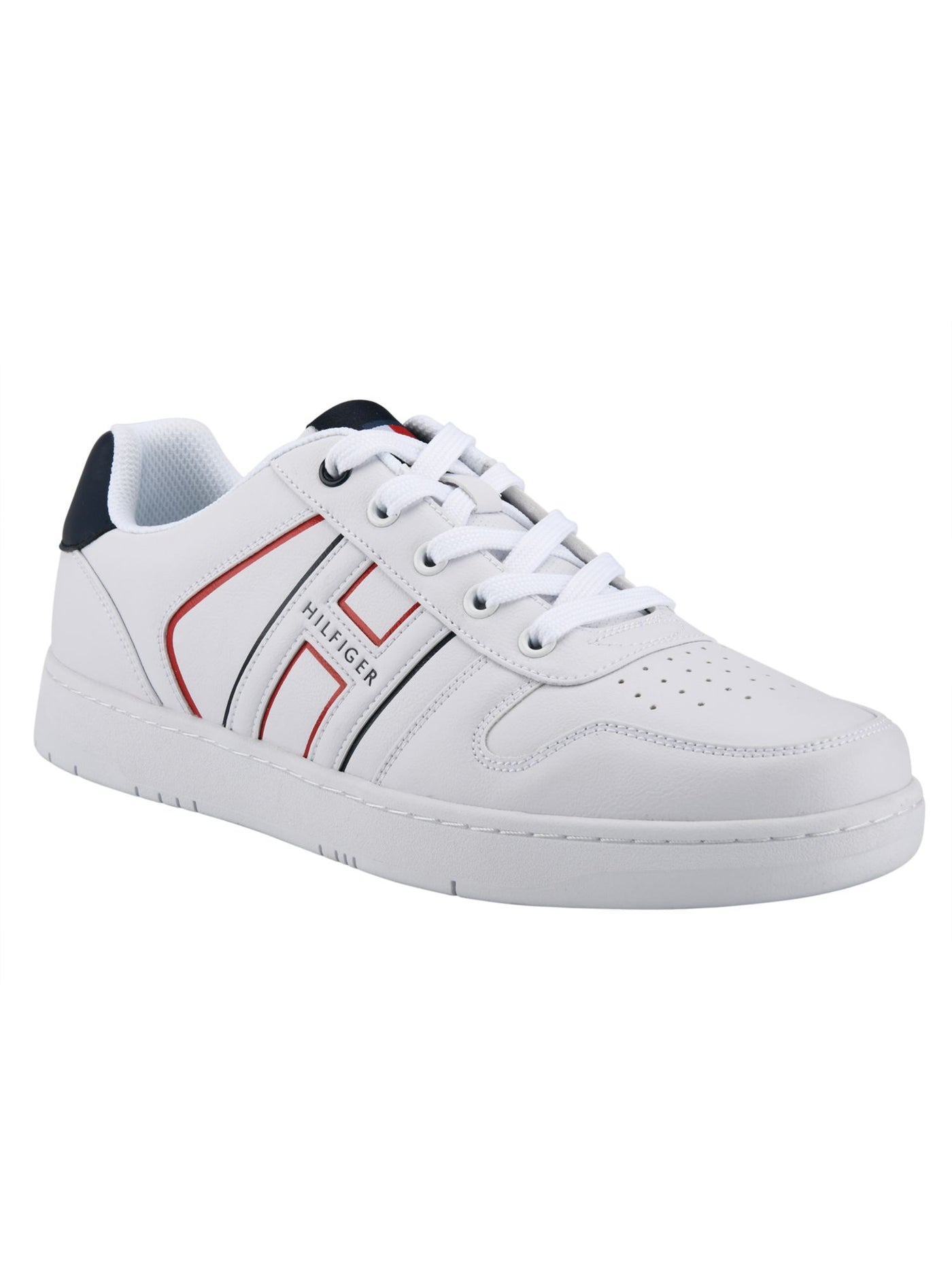 TOMMY HILFIGER Mens White Colorblocked Stripe Cushioned Tecola Round Toe Wedge Lace-Up Sneakers Shoes 11