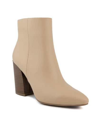 SUGAR Womens Beige Cushioned Evvie Pointed Toe Block Heel Zip-Up Booties 8 M