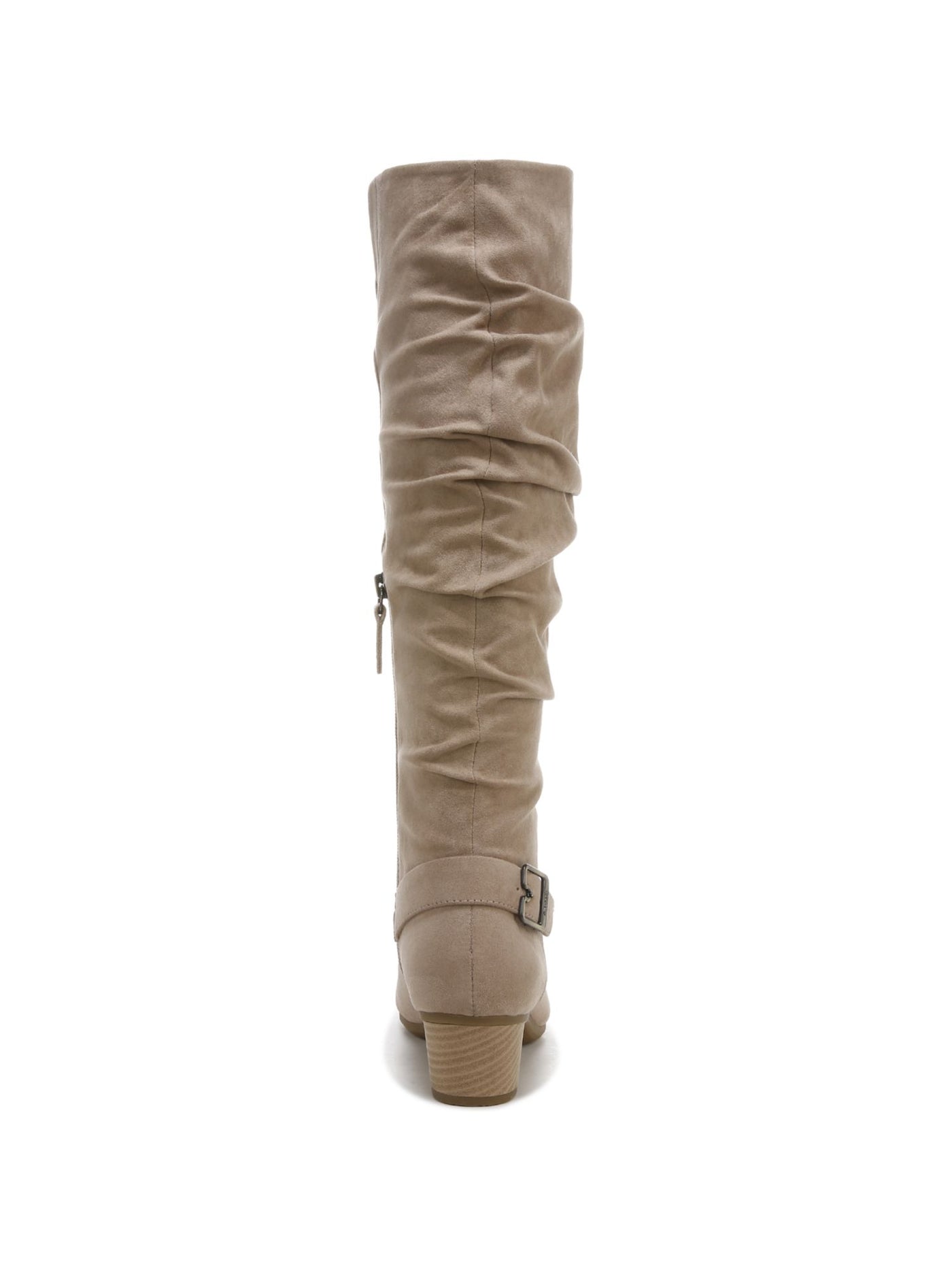 DR SCHOLLS Womens Beige Goring Padded Buckle Accent Ruched Break Free Round Toe Wedge Zip-Up Dress Slouch Boot 9 M