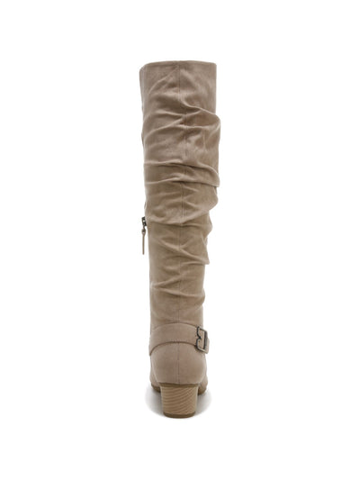 DR SCHOLLS Womens Beige Goring Padded Buckle Accent Ruched Break Free Round Toe Wedge Zip-Up Dress Slouch Boot 9 M
