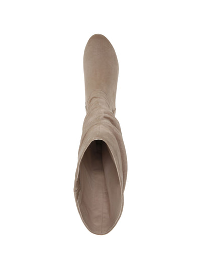 DR SCHOLLS Womens Beige Goring Padded Buckle Accent Ruched Break Free Round Toe Wedge Zip-Up Dress Slouch Boot 9 M
