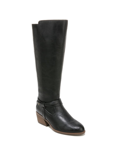 DR SCHOLLS Womens Black Wrap Around Strap Detail Odor Control Liberate Almond Toe Stacked Heel Zip-Up Western Boot 9 M