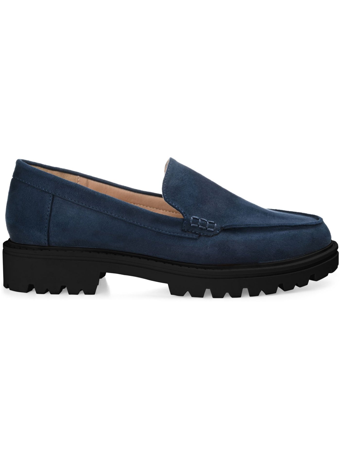 JOURNEE COLLECTION Womens Navy Apron Toe Lug Sole Treaded Erika Round Toe Slip On Dress Loafers Shoes 8 W
