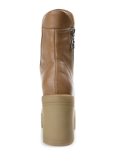 JOURNEE COLLECTION Womens Brown 1" Treaded Platform Cushioned Jaquie Round Toe Block Heel Zip-Up Heeled Boots 7.5 M