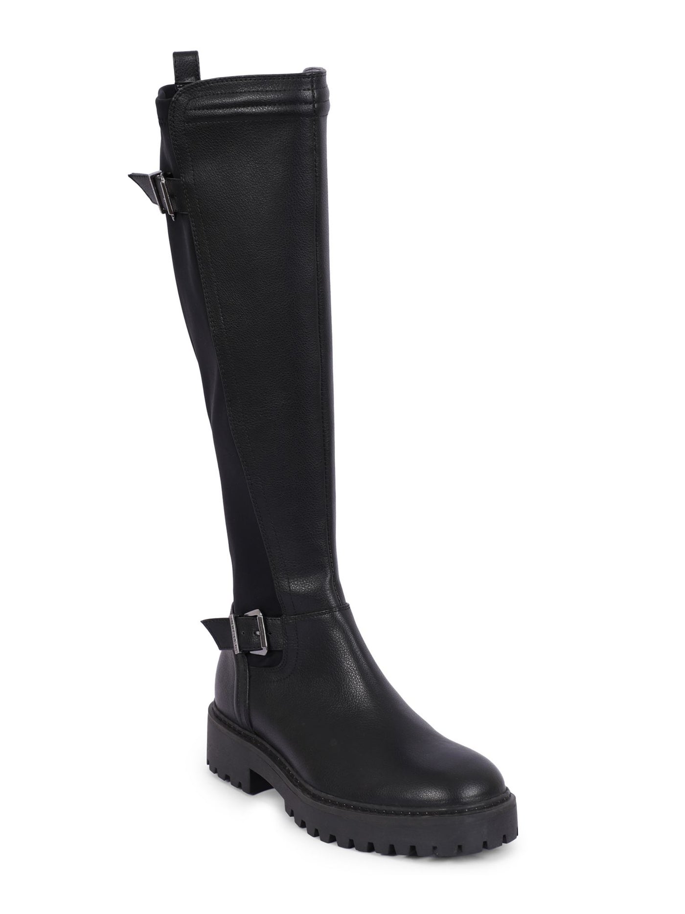 REACTION KENNETH COLE Womens Black Buckle Accent Stretch Salt Round Toe Block Heel Zip-Up Riding Boot 7