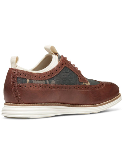 COLE HAAN Mens Brown Mixed Media Internal Neoprene Lining Dual Pull-Tabs Cushioned Longwing Wingtip Toe Wedge Lace-Up Leather Oxford Shoes 7.5 M