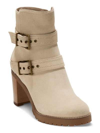 COLE HAAN Womens Beige Zipper Accent Foster Almond Toe Stacked Heel Zip-Up Suede Heeled Boots 7.5 B