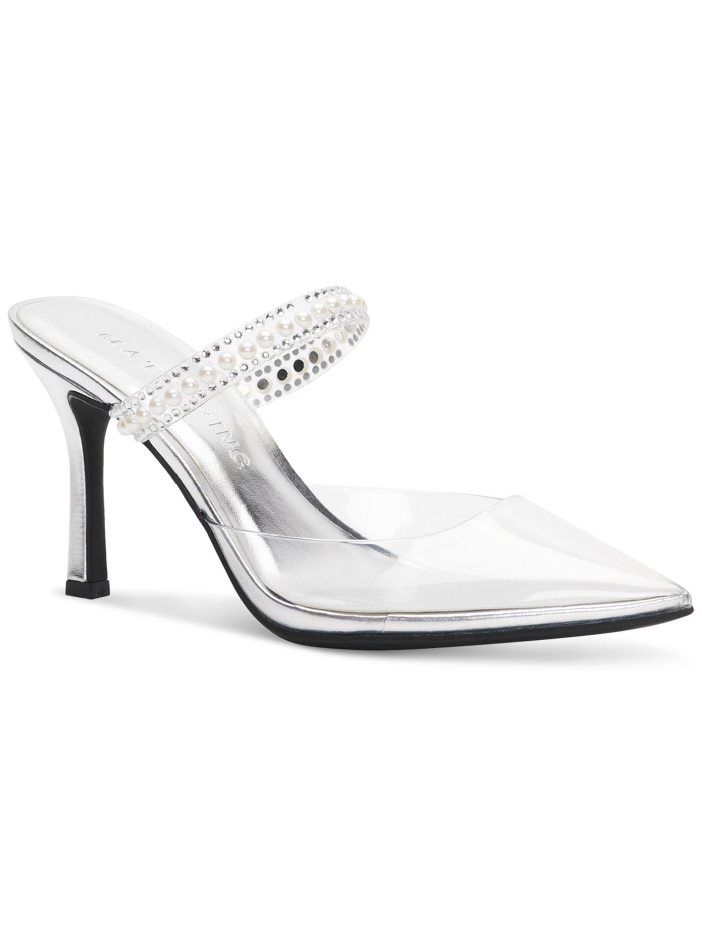 INC Womens Silver Embellished Cindy Pointy Toe Stiletto Dress Heeled Mules Shoes 6.5 M