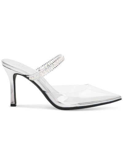 MATEO BY INC Womens Silver Embellished Cindy Pointy Toe Stiletto Dress Heeled Mules Shoes 8.5 M