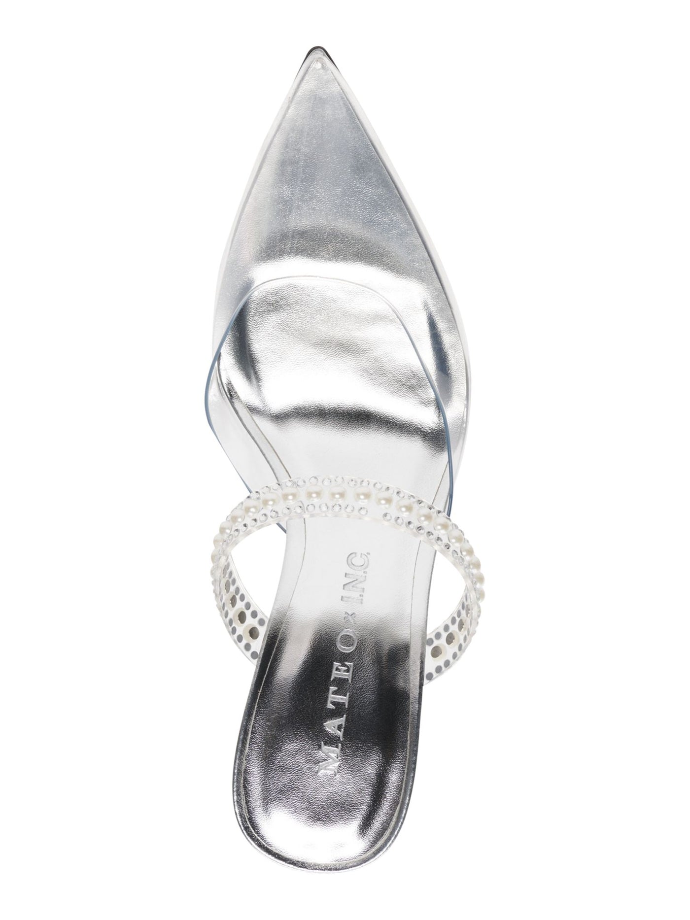 MATEO BY INC Womens Clear Embellished Cindy Pointy Toe Stiletto Dress Heeled Mules Shoes 5.5 M