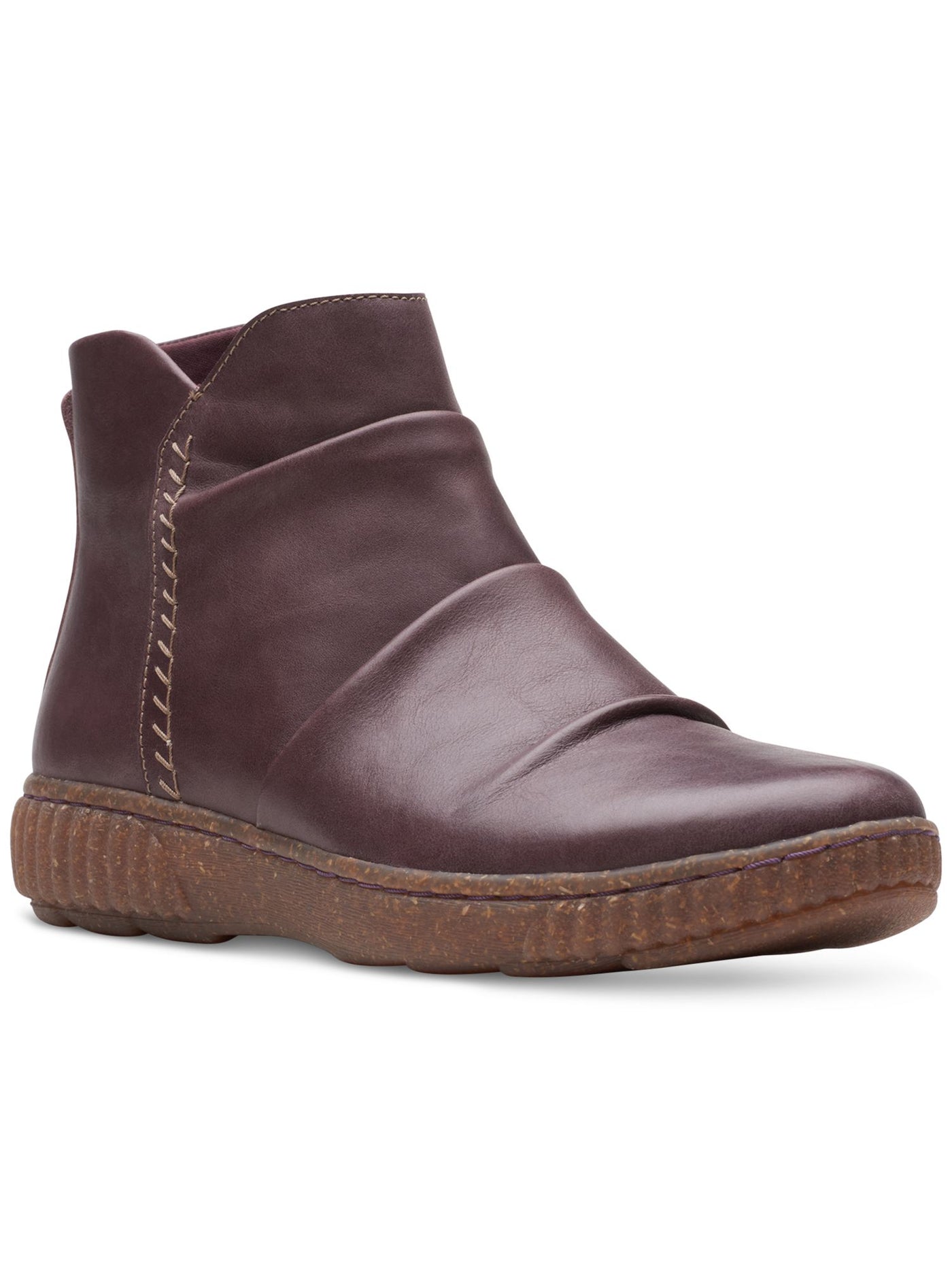COLLECTION BY CLARKS Womens Burgundy Cushioned Ruched Slip Resistant Caroline Rae Round Toe Wedge Zip-Up Leather Booties 8.5 M