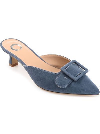 JOURNEE COLLECTION Womens Navy Buckle Accent Padded Vianna Pointed Toe Kitten Heel Slip On Mules 7.5 W