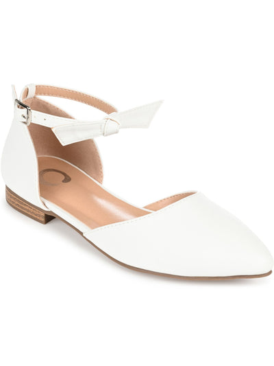 JOURNEE COLLECTION Womens White Bow Accent Padded D Orsay Ankle Strap Vielo Almond Toe Buckle Flats Shoes 7