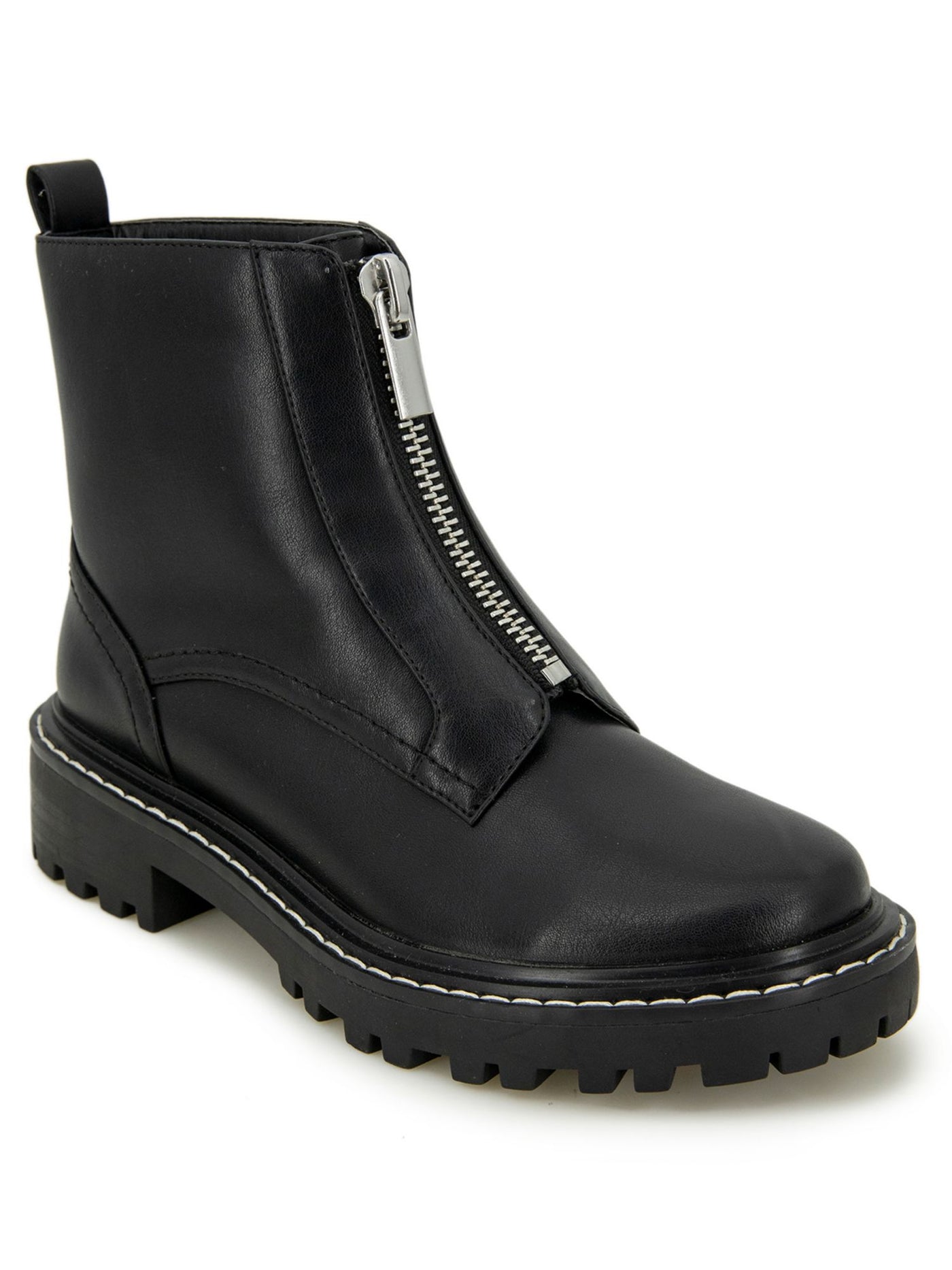 KENSIE Womens Black Cushioned Lug Sole Treaded Joely Almond Toe Zip-Up Dress Booties 10