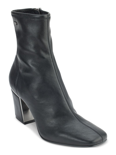 DKNY Womens Black Metallic Heel Accent Logo Accent Padded Cavale Square Toe Block Heel Zip-Up Booties 10 M