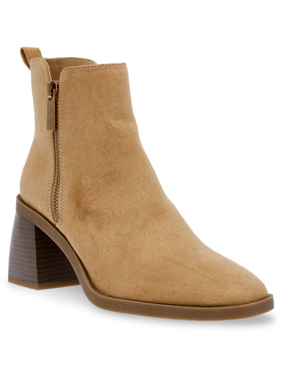 ANNE KLEIN Womens Beige 1" Platform Goring Padded Sierra Round Toe Block Heel Zip-Up Booties 11 M