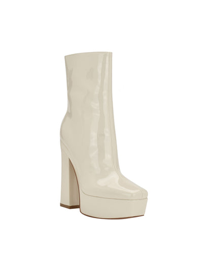 GUESS Womens Ivory 1-1/2" Platform Cushioned Logo Byra Square Toe Block Heel Zip-Up Dress Booties 9.5 M