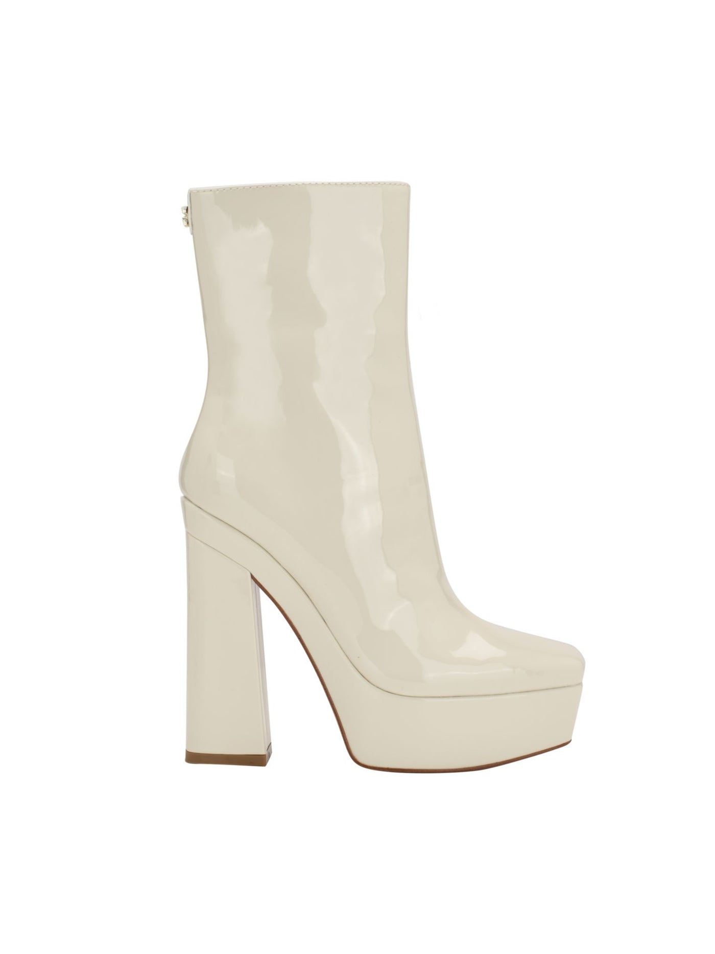 GUESS Womens Ivory 1-1/2" Platform Cushioned Logo Byra Square Toe Block Heel Zip-Up Dress Booties 9 M