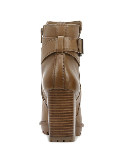 NATURALIZER Womens Brown Padded Buckled Criss-Cross Straps Lug Sole Water Resistant Lyra Round Toe Block Heel Zip-Up Leather Booties 6 M