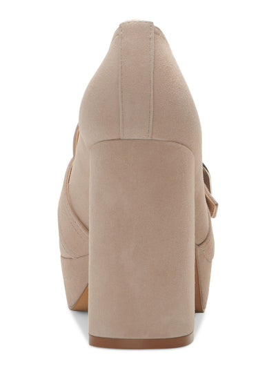 VINCE CAMUTO Womens Beige 1" Platform Buckle Accent Padded Grinilia Round Toe Block Heel Slip On Leather Heeled Loafers 5.5 M