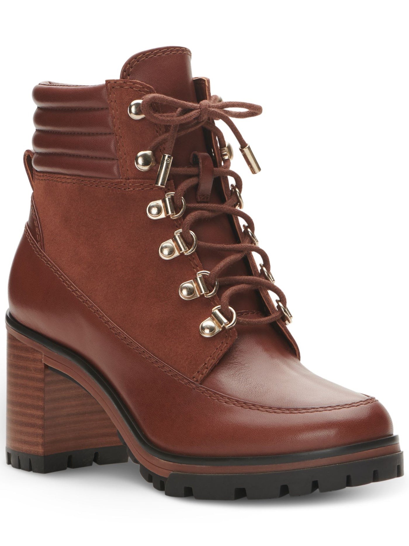 VINCE CAMUTO Womens Brown Comfort Donenta Almond Toe Stacked Heel Lace-Up Leather Hiking Boots 6.5 M