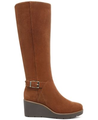 GIANI BERNINI Womens Brown Padded Buckle Accent Goring Atlinaa Round Toe Wedge Zip-Up Leather Riding Boot 10 M