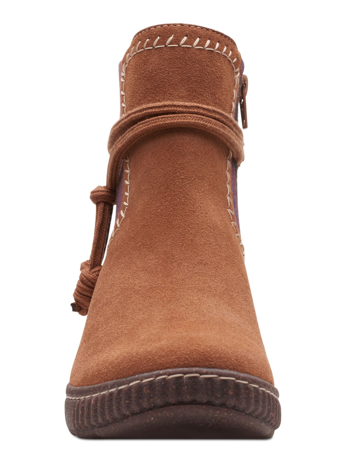 CLARKS Womens Brown Goring Cushioned Caroline Lily Round Toe Wedge Zip-Up Leather Booties 7.5 M