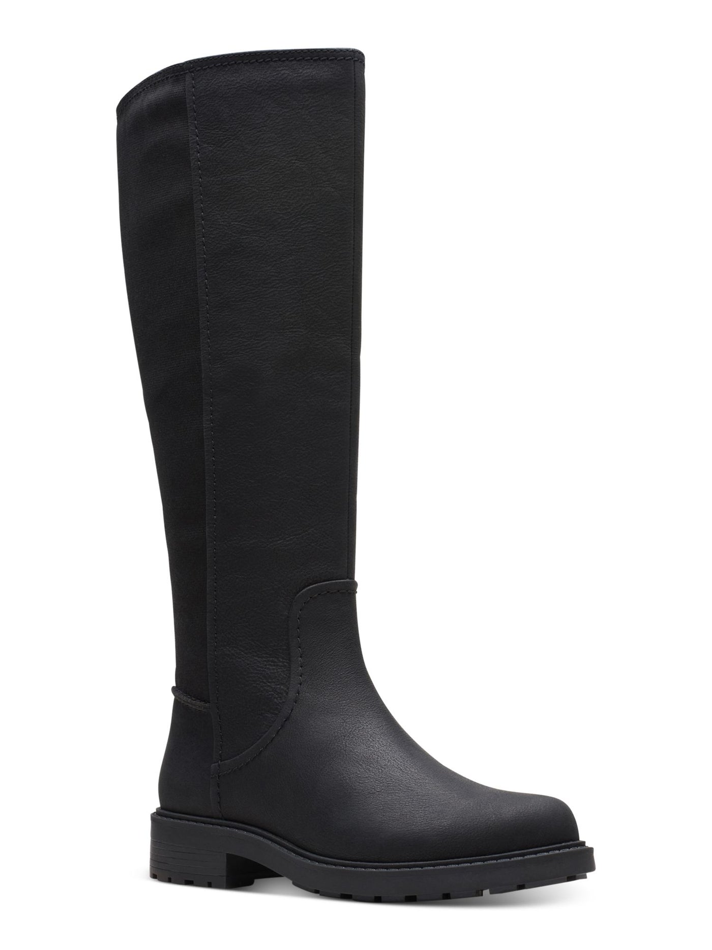 CLARKS COLLECTION Womens Black Mixed Media Cushioned Slip Resistant Goring Opal Glow Round Toe Block Heel Zip-Up Leather Riding Boot 6 M