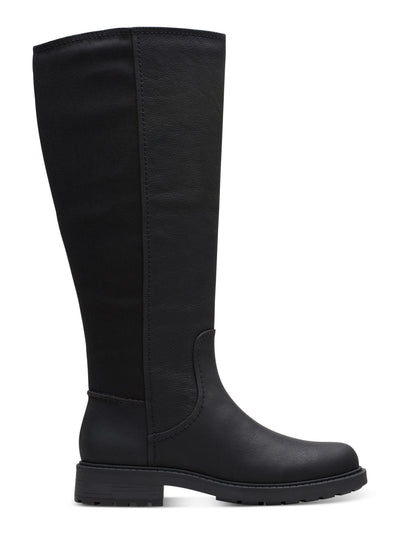 CLARKS COLLECTION Womens Black Mixed Media Cushioned Slip Resistant Goring Opal Glow Round Toe Block Heel Zip-Up Leather Riding Boot 6 M