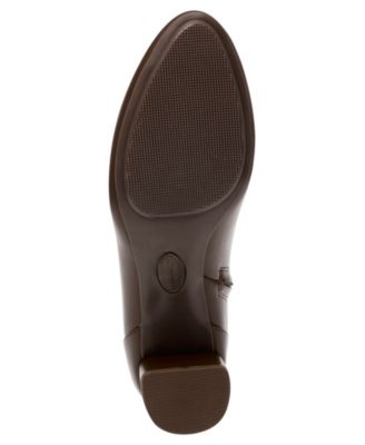 ANNE KLEIN Womens Brown Chain Padded Kairo Almond Toe Block Heel Zip-Up Dress Booties